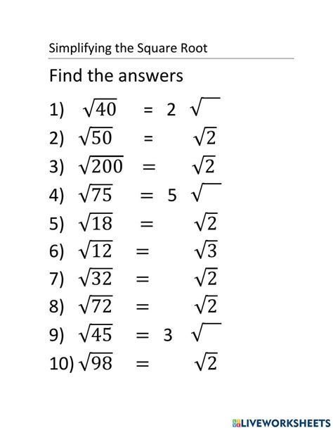 Toradh íomhá ar Square Root Worksheet Hard