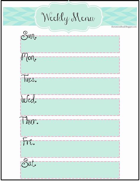 Editable Weekly Menu Template に対する画像結果