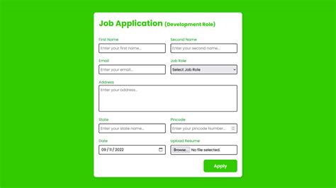 Image result for HTML Application Form