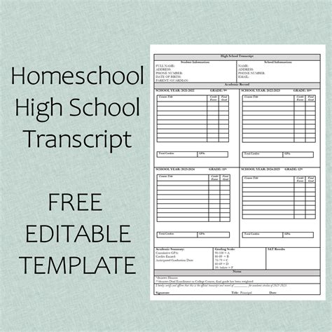Image result for Printable High School Transcript