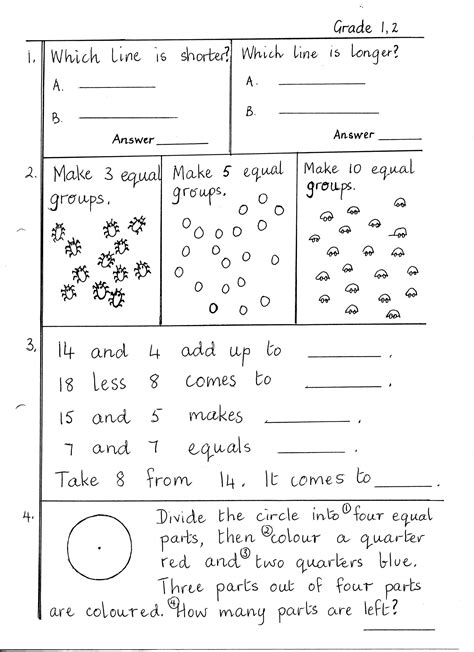 Afbeeldingsresultaten voor Grade 1 Math Test Worksheet