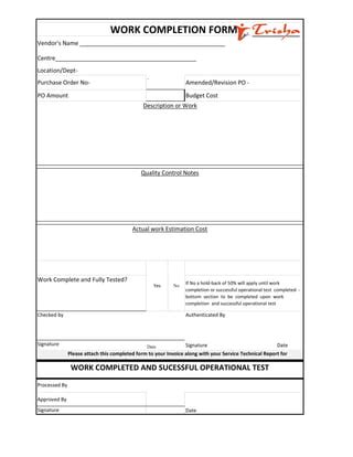 Image result for Work Completion Proforma