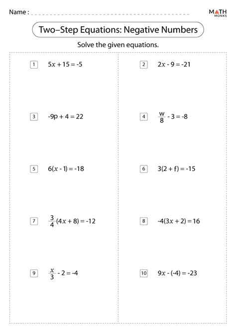 Image result for Solving Equations with Negative Numbers Worksheet