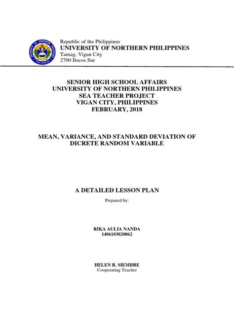 Image result for Mean of Discrete Random Variable Lesson Plan