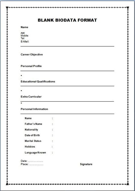 Image result for Simple Biodata Sample Form