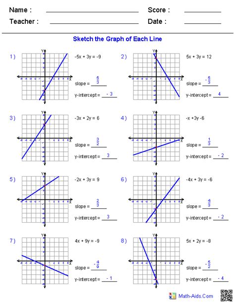 Image result for Graphing Linear Equations Worksheet Answers
