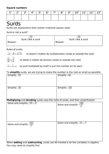 Image result for Surds Worksheet Area