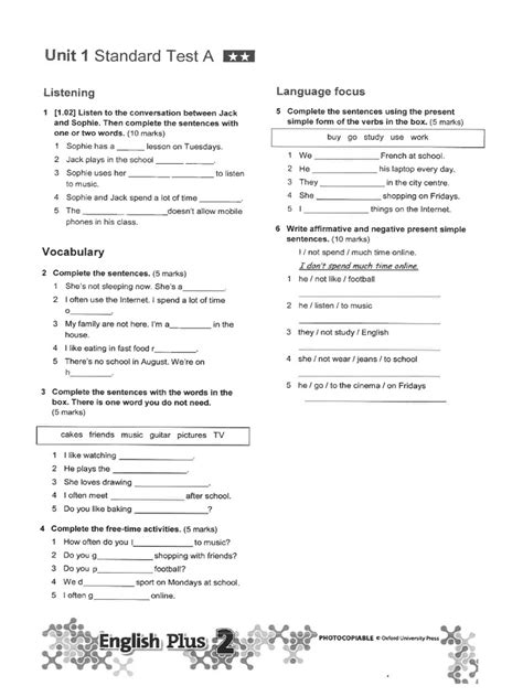 Image result for English Plus 1 Unit 3 Test