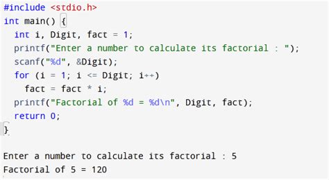 Image result for Simple C Program of Factorial