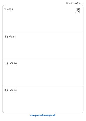 Image result for Simplifying Surds Worksheet