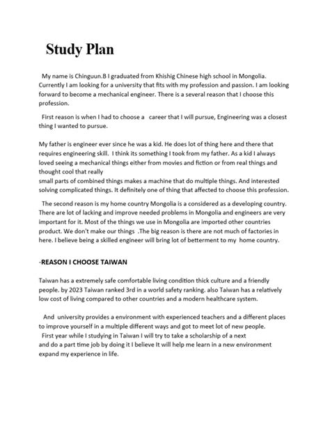 Image result for Example of Study Plan