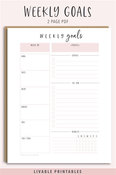 Afbeeldingsresultaten voor Free Printable Weekly Goal Planner