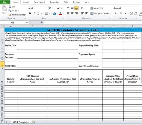 Image result for Work Breakdown Structure Template for Excel