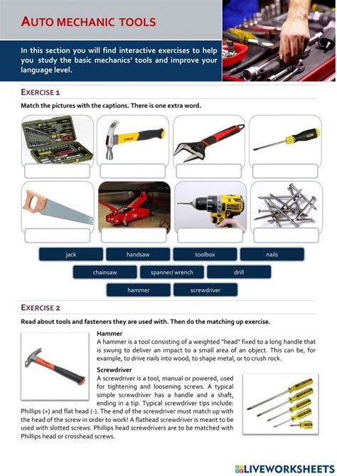 Image result for Mechanic Tools Worksheet