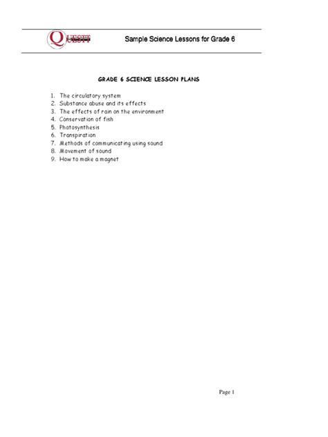 Science Lesson Plan Grade 6 に対する画像結果