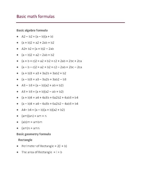 Image result for Basic Formulas in Maths