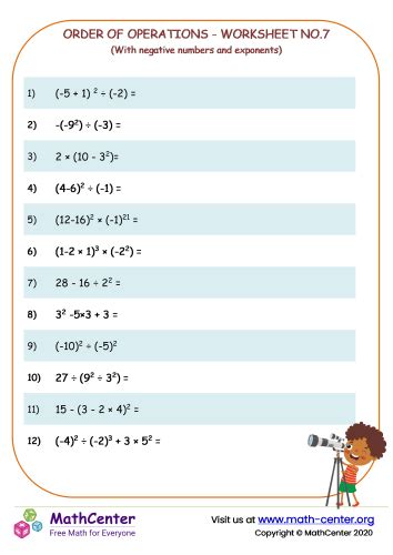 Image result for Order of Operations Worksheet for Grade 6