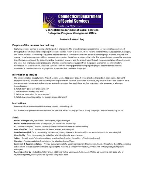 Image result for Lessons Learned Log Template for Social Programs