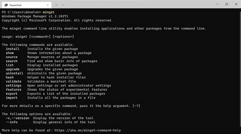 Toradh íomhá ar Windows Package Manager