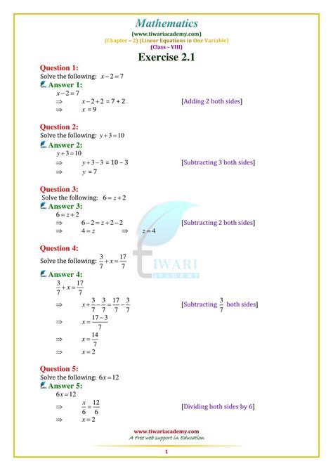 Image result for Chapter 2 Linear Equations Class 8 Worksheet