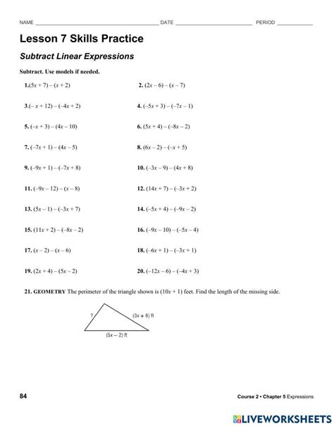 Lesson 7 Homework Practice Subract Linear Expression に対する画像結果