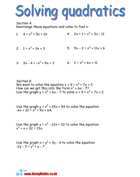 Image result for Problem Solving in Quadratics Worksheet