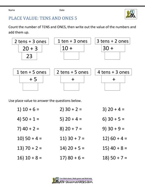 Toradh íomhá ar Place Value Worksheets First Grade Free