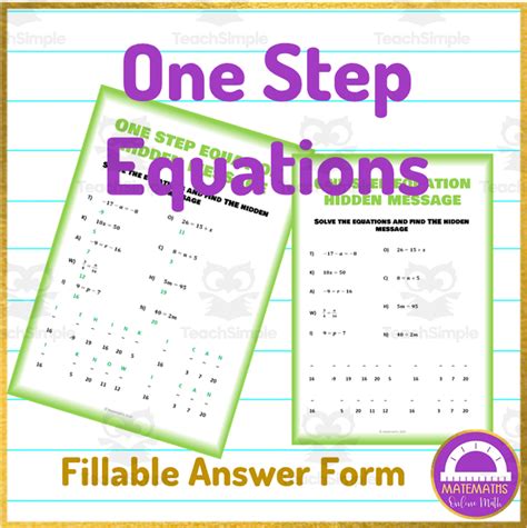 One Step Equations Math Worksheets に対する画像結果