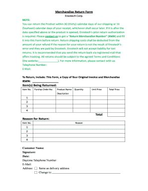 Merchandise Return Form に対する画像結果