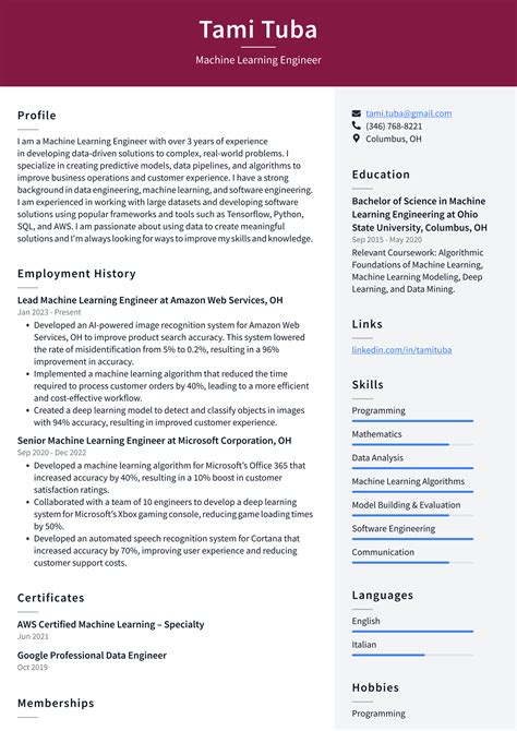 Data Science Machine Learning Engineer Resume に対する画像結果
