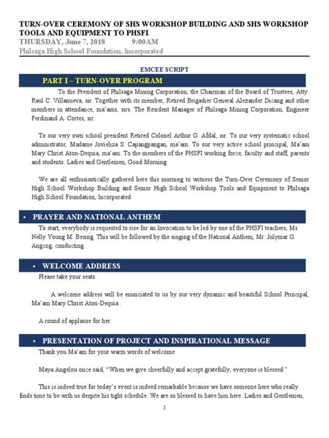 Sample Emcee Script for Turn Over Ceremony に対する画像結果