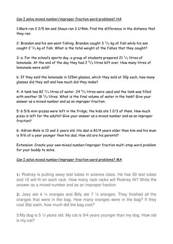 Image result for Improper Fraction Word Problem