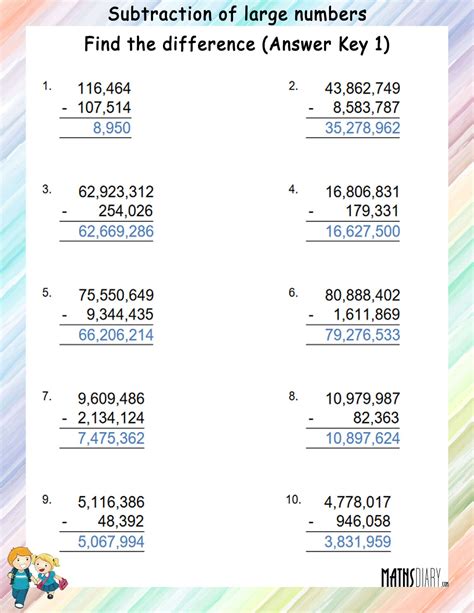 Subraction of Large Numbers Worksheet に対する画像結果