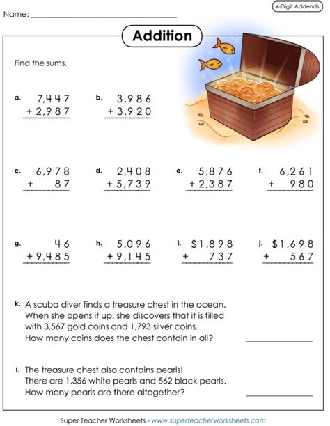 Toradh íomhá ar Adding 4 Digit Numbers Worksheet