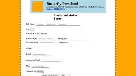 Image result for Admission Form Example Just Using HTML