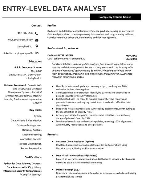 Image result for Entry Level Data Analyst Resume Examples