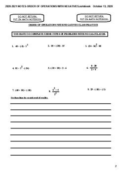 Order of Operations with Negative Numbers Worksheet に対する画像結果