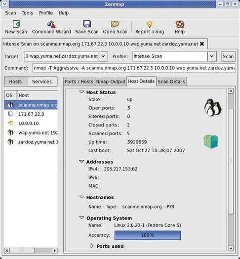 Nmap Zenmap GUI に対する画像結果