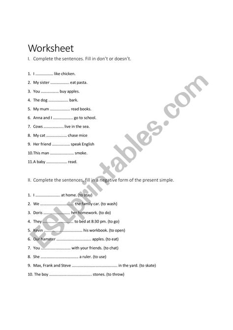 Image result for Present Simple Negative Form Worksheet