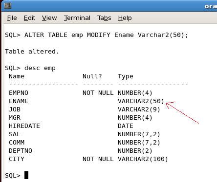 ALTER Table Modify SQL に対する画像結果