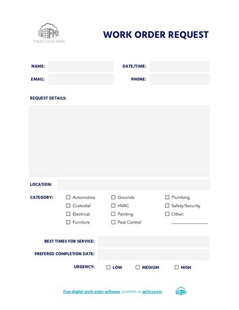Image result for Maintenance Work Order Request Form