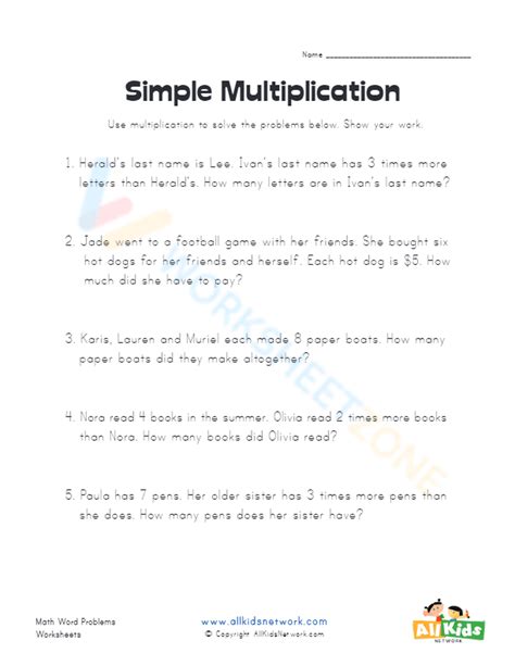 Image result for Simple Multiplication Word Problems Worksheet