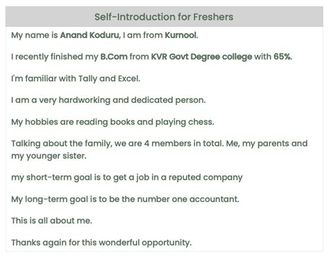 Image result for Simple Self Introduction Forum Example