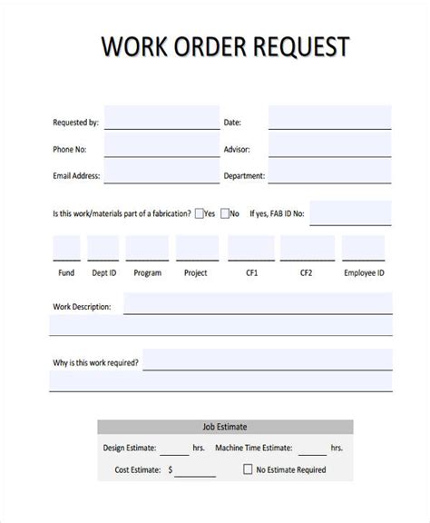 Afbeeldingsresultaten voor Printable Work Order Sheets
