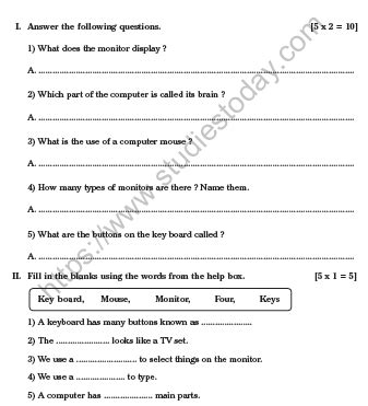 Image result for Class 1 Computer Worksheet