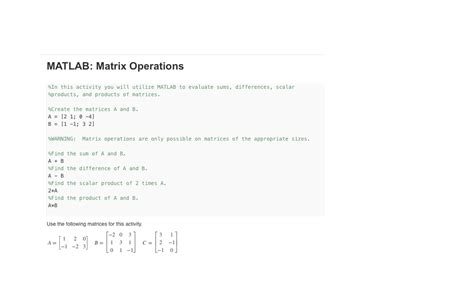Image result for Matrix Problems MATLAB