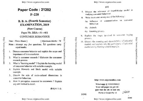 Image result for Consumer Behaviour BBA Question Paper