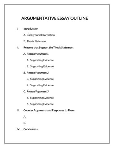 Image result for Argument Essay Outline Example