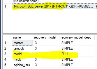 SQL Full Recovery Model に対する画像結果