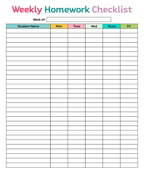 Image result for Printable Homework Checklist